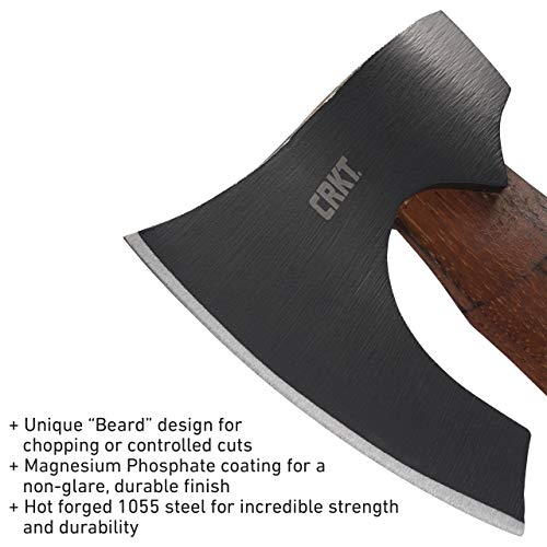 CRKT Freyr Axe: Outdoor Axe, Forged Carbon Steel Blade, and Hickory Wooden Handle 2746 & CRKT Freyr Axe Sheath: Full Grained Leather, Multiple Snaps, Belt Loops, for Use with CRKT 2746 D2746