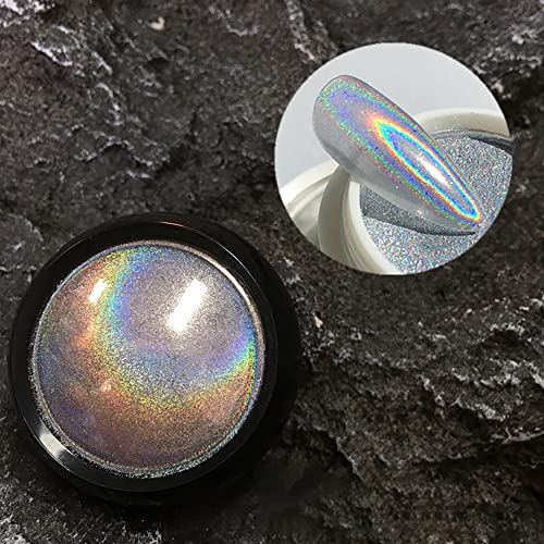 Holographic Laser Nail Powder Chrome Nail Powder Rainbow Color Manicure Pigment Glitter Dust with Multicolor Mirror Effect Shinny Holo Nail Powder with Nail Sponge Brush