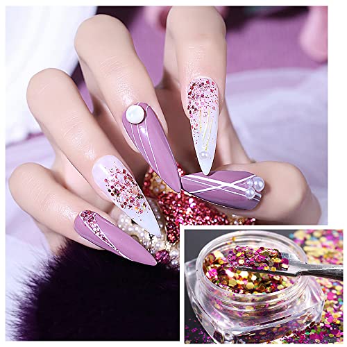 6 Boxes Holographic Nail Art Glitter Powder Shinny Laser Nail Sequins Sparkly Bright Metallic Glitter Flakes Laser Pink Blue Nail Powder with Designs for Women DIY Manicure Tips