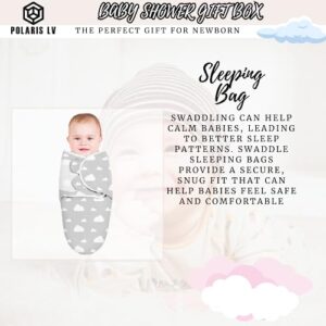 POLARIS LV - New Born Gift for Baby Shower, Baby Registry: Security Blanket, Newborn Essential Sleeping Bag and Muslim Blanket,Newborn Hat and Gloves, Hair Brush, Neutral Gender (Boys and Girls)