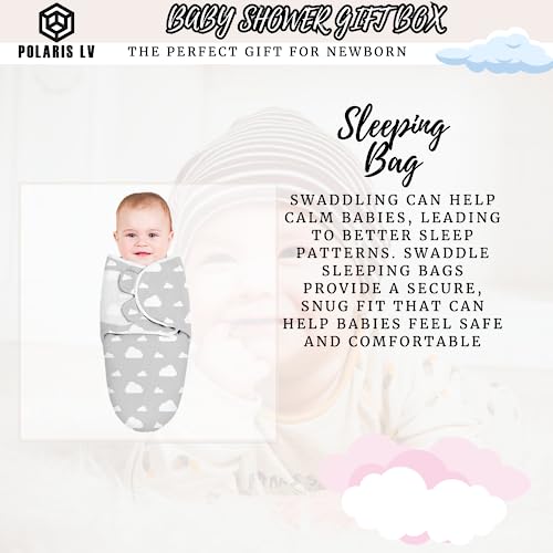 POLARIS LV - New Born Gift for Baby Shower, Baby Registry: Security Blanket, Newborn Essential Sleeping Bag and Muslim Blanket,Newborn Hat and Gloves, Hair Brush, Neutral Gender (Boys and Girls)