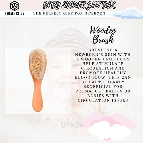 POLARIS LV - New Born Gift for Baby Shower, Baby Registry: Security Blanket, Newborn Essential Sleeping Bag and Muslim Blanket,Newborn Hat and Gloves, Hair Brush, Neutral Gender (Boys and Girls)