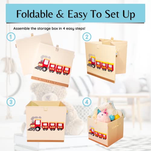 Product 4 Kids - Washable Toy Box Storage Cube, Canvas Toy Chest Organizer Foldable Kids Toy Storage Organizers for Child's Bedroom or Playroom -13x13x13 Inch