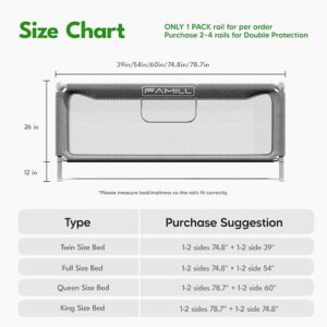 FAMILL Twin Bed Rails for Toddlers, Upgraded No Assembly Foldable Baby Bed Rail Guard, Bed Safety Rails for Children, Toddler Bed Rails for Twin Bed,Bed Safety Rails for Children (Grey, 39", 1 Side)