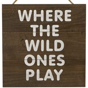 hamuiers where the wild ones play sign - playroom decor for kids, woodland nursery decor, rustic wood toddler room wall decor hanging sign for kids bedroom decor, baby nursery gifts