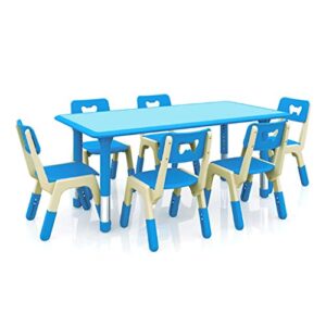 liuyunqi 1 table and 6 chairs kindergarten desk and chair set can lift children's desk household simple baby table plastic rectangle toy table (color : blue)