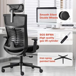 Luckyear Office Chairs,Ergonomic Home Desk Chairs,Adjustable Big Computer Chair with Lumbar Support Breathable Mesh Backrest Headrest,Tall Executive Office Task Chair,Black