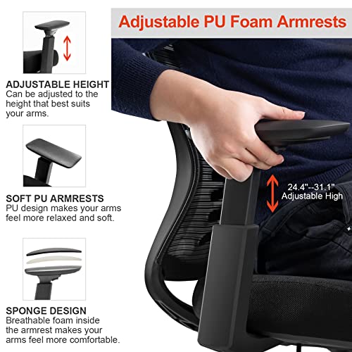 Luckyear Office Chairs,Ergonomic Home Desk Chairs,Adjustable Big Computer Chair with Lumbar Support Breathable Mesh Backrest Headrest,Tall Executive Office Task Chair,Black