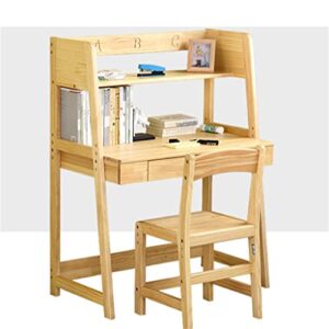 bbsj solid wood table and chairs set student study table home lifting wooden safety writing desk combination with bookshelf