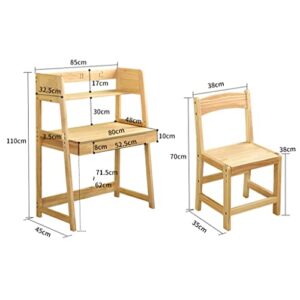 BBSJ Solid Wood Table and Chairs Set Student Study Table Home Lifting Wooden Safety Writing Desk Combination with Bookshelf
