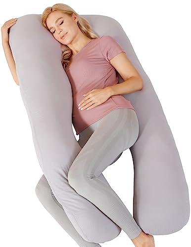 JOHNPEY Muslin Pregnancy Pillows for Sleeping, 100% Muslin Cotton Pregnancy Pillow for Pregnant Women to Sleep, Soft Full Body Maternity Pillows (Gray,55in)