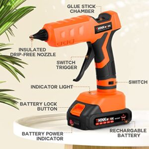 THINKWORK Hot Glue Gun, 20V Cordless Glue Gun with 30 PCS Full Size Sticks, Drip-Free Fast Heating Glue Gun Kit for DIY&Crafts, Repair and Construction, Rechargeable Battery and Charger Included