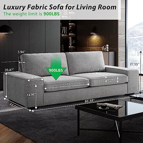 ABAKAN 88.58" Modern Couches Sofas for Living Room, Luxury Chenille Loveseat Couch with Metal Solid Wood Frame,High Density Cotton, Removable Back Cushion and Seat Cushion(Light Grey)