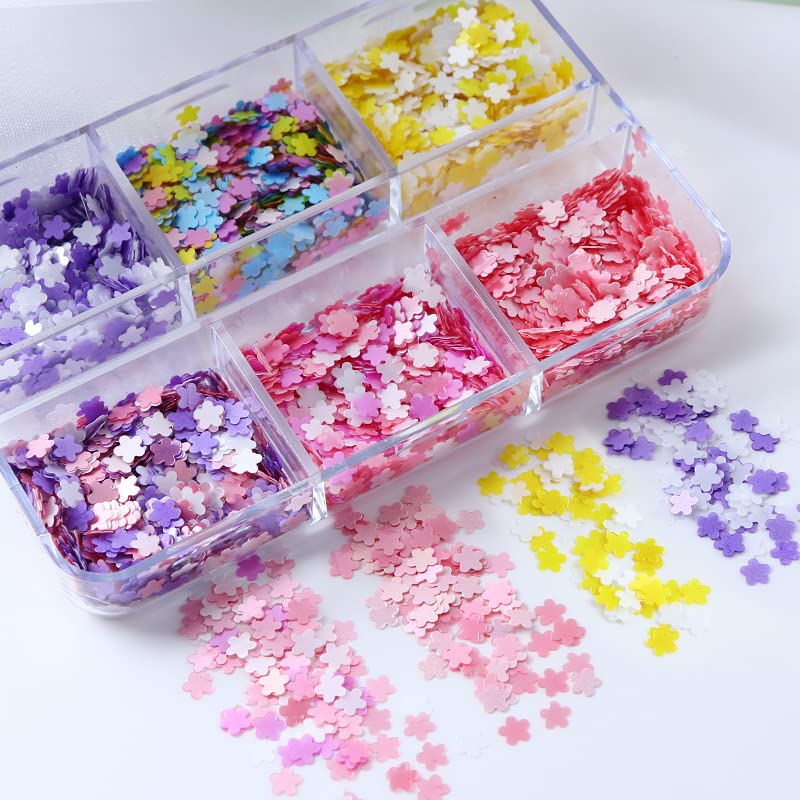 KACHIMOO Nail Art Glitter Sequins,Flower Shape Nail Flakes Confetti Sticker Nail Art Supplies for Face Hand Body Eyes Make-up Decorations (Set 2)