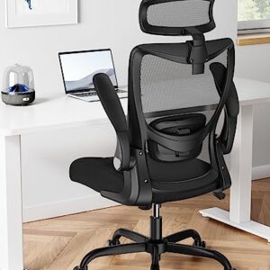 HUANUO Ergonomic Mesh Office Chair, High Back Desk Chair with Adjustable Lumbar Support & Headrest, Flip-Up Armrests, and Adjustable Height, Home Computer Chair with Tilt Lock Function