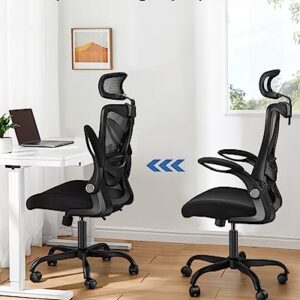HUANUO Ergonomic Mesh Office Chair, High Back Desk Chair with Adjustable Lumbar Support & Headrest, Flip-Up Armrests, and Adjustable Height, Home Computer Chair with Tilt Lock Function