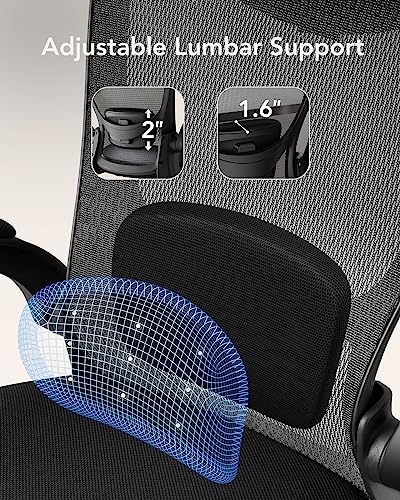 HUANUO Ergonomic Mesh Office Chair, High Back Desk Chair with Adjustable Lumbar Support & Headrest, Flip-Up Armrests, and Adjustable Height, Home Computer Chair with Tilt Lock Function