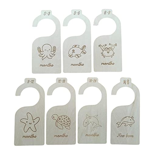 Menolana 7Pcs/ Set Wood Baby Wardrobe Dividers, Nursery Decor from Newborn to 24 Month Durable Baby Closet Dividers Hangers Dividers Organizers Supplies