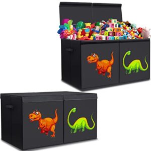 ANNKIE 2PCS Toy Box,Toy Box for Boys,Toy Chest for Kids,Collapsible Sturdy Toy Storage with Lid & Handles,Toy Organizers and Storage for Nursery,Playroom(Dinosaur) 26.8" x 13.8" x 16"