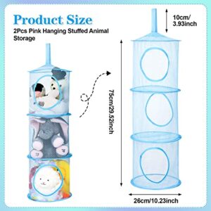 Fuyamp 2Pcs 75 * 26cm Stuffed Animal Storage Mesh Foldable Stuffed Animals Organizer Net or Hammock, 3 Compartments Hanging Mesh Toy Storage Basket for Kids Girls Boys Room Bathroom (Blue)