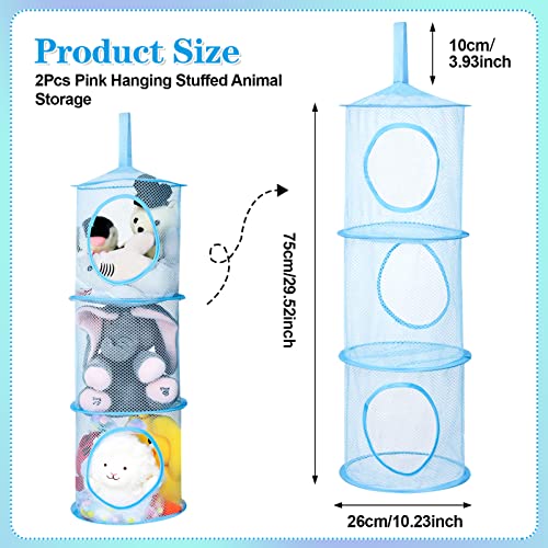 Fuyamp 2Pcs 75 * 26cm Stuffed Animal Storage Mesh Foldable Stuffed Animals Organizer Net or Hammock, 3 Compartments Hanging Mesh Toy Storage Basket for Kids Girls Boys Room Bathroom (Blue)