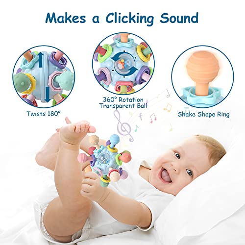 Baby Teething Toys - Infant Sensory Chew Rattles Toys - Newborn Montessori Learning Developmental Toy - Teethers for Babies 0 3 6 9 12 18 Months - Shower Gifts for 1 2 One Two Year Old Girls Boys