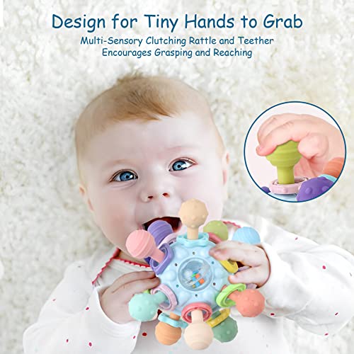 Baby Teething Toys - Infant Sensory Chew Rattles Toys - Newborn Montessori Learning Developmental Toy - Teethers for Babies 0 3 6 9 12 18 Months - Shower Gifts for 1 2 One Two Year Old Girls Boys