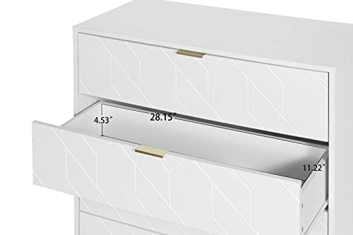 Pvillez 4 Drawer Dresser, Wood Drawer Chest, Tall Storage Dresser Cabinet Organizer Unit with Metal Legs, White Dresser for Bedroom, Living Room, Baby, Kids, Nursery, Closet Dresser, Night Stand