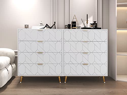 Pvillez 4 Drawer Dresser, Wood Drawer Chest, Tall Storage Dresser Cabinet Organizer Unit with Metal Legs, White Dresser for Bedroom, Living Room, Baby, Kids, Nursery, Closet Dresser, Night Stand