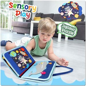 Busy Board Toddlers Sensory Activity - Montessori Toys 1 Year Old Boy Airplane Travel Essentials Kids Ages 1-3 Road Trip Games Quiet Book 2-4 Yr Birthday Gifts Learning Toy 18 Months Baby Educational