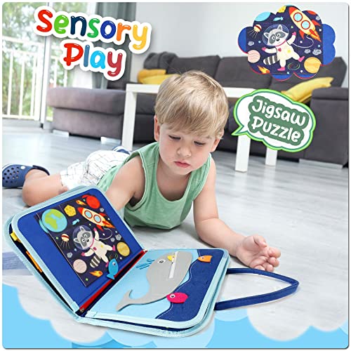 Busy Board Toddlers Sensory Activity - Montessori Toys 1 Year Old Boy Airplane Travel Essentials Kids Ages 1-3 Road Trip Games Quiet Book 2-4 Yr Birthday Gifts Learning Toy 18 Months Baby Educational