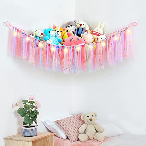 Stuffed Animal Storage Hammock, Plush Toy Hammock with LED Lights,Perfect Organizer Gift for Kids Children