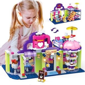 hogokids friends building blocks toys for girls - cake café shop building set with cash register, coffee machine, party bedroom playset | construction bricks kit for girls boys kids ages 6+ years old