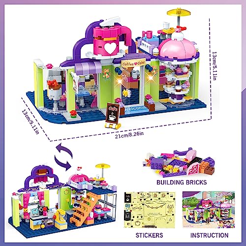 HOGOKIDS Friends Building Blocks Toys for Girls - Cake Café Shop Building Set with Cash Register, Coffee Machine, Party Bedroom Playset | Construction Bricks Kit for Girls Boys Kids Ages 6+ Years Old