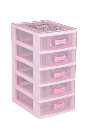 WQURC Girls Lovely Receiving Storage Box With Multi-layers Desk Receiving Drawers With Pink Bowknot Handle (Five layers (7.06 x 5.22 x 9.98 inches))