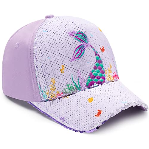 Baby Girls Baseball Cap Toddlers Baseball Hat Baby Girls Snapback Cap Adjustable Trucker Cap for Kids Ages 4-8 Years Girls Cute Visor Hat with Mermaid