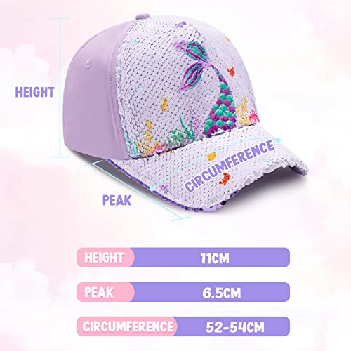 Baby Girls Baseball Cap Toddlers Baseball Hat Baby Girls Snapback Cap Adjustable Trucker Cap for Kids Ages 4-8 Years Girls Cute Visor Hat with Mermaid