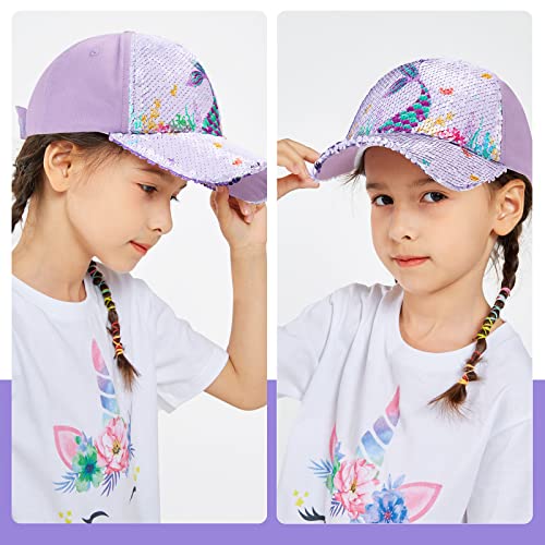 Baby Girls Baseball Cap Toddlers Baseball Hat Baby Girls Snapback Cap Adjustable Trucker Cap for Kids Ages 4-8 Years Girls Cute Visor Hat with Mermaid