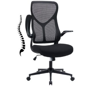 office chair, ergonomic desk chair computer chair high back mesh chair, executive home office chair with flip-up armrests, lumbar support, backrest for home office