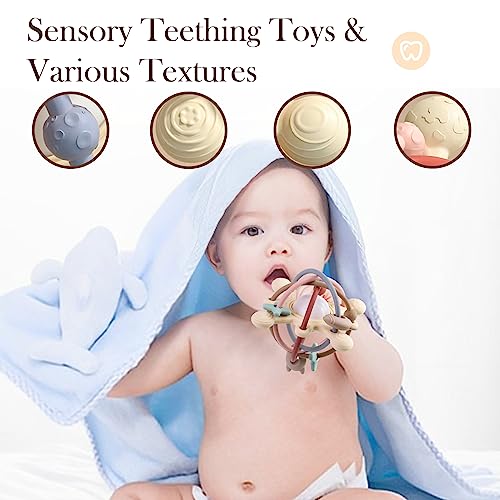 Baby Sensory Teething Toys - Baby Teether - Montessori Toys for Babies - Baby Rattles Shower Gifts for Boys Girls 0 3 6 9 12 18 Month 1 One Year Old Infant Newborn Toys - Baby Travel Toys