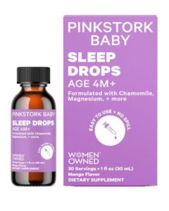 pink stork baby sleep drops, naturally support sleep without melatonin for infants, toddlers, and kids, aid sleep with chamomile and magnesium, baby essentials for bedtime, 1 oz, 30 servings