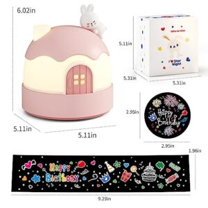 Jovow Baby Night Light for Kids, Rotating Star Light Projector for Kids with Music and Remote Timer, 84 Light Modes 14 Films,Rechargeable Bedroom Decor Gift for Boys Girls(Pink Snow House)