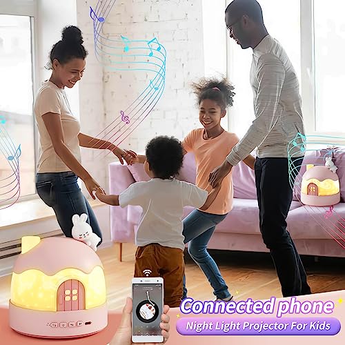 Jovow Baby Night Light for Kids, Rotating Star Light Projector for Kids with Music and Remote Timer, 84 Light Modes 14 Films,Rechargeable Bedroom Decor Gift for Boys Girls(Pink Snow House)