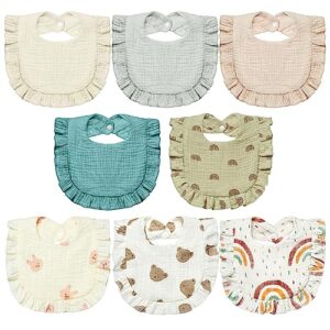 lictin muslin baby drool bibs - 8 pack baby bandana drool bibs cotton unisex, snap muslin bibs for boys girls, absorbent & soft for teething and drooling