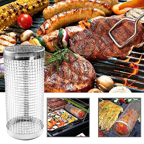 Yunsuelo BBQ Net Tube - Rolling Grilling Basket, Greatest Grilling Basket Ever, Stainless Steel Wire Mesh Cylinder Grill Basket, Portable Outdoor Camping Non-Stick Barbecue (7.87in 2pack)