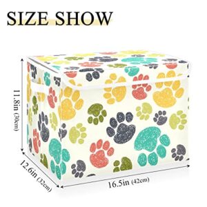 Gredecor Storage Basket Bins with Lid Colorful Doodle Dog Paw Storage Boxes Organizer with Handle 16.5"x12.6"x11.8" Large Collapsible Storage Cube for Toys Bedroom Nursery Home