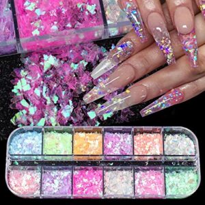 12 colors nail art glitter sequins foweso irregular mermaid nail sequins supplies holographic nail glitter flakes for women girls diy face hand body eyes make-up decorations