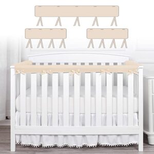 vjningu crib rail cover, baby bed soft edge protector, wrapped rail cover 3 pcs (one set) anti-collision strip corner cover for child bed protection(khaki)
