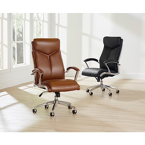 Realspace® Modern Comfort Verismo Bonded Leather High-Back Executive Chair, Brown/Chrome, BIFMA Certified