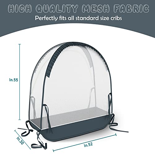 Mumzei Baby Crib Tent to Keep Baby from Climbing Out - Pop Up Safety Crib Net to Keep Baby in - Crib Mosquito Net – See Through Premium Mesh Cover - Grey